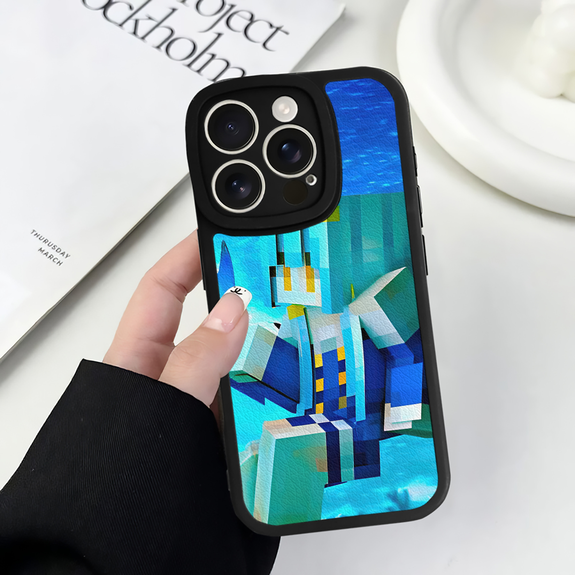 （画像用） マインクラフト ブロックの世界 Minecraft MC Block world 【iPhone 16シリーズ対応】シリコンスマホケース（レザー調） 材質：シリコン